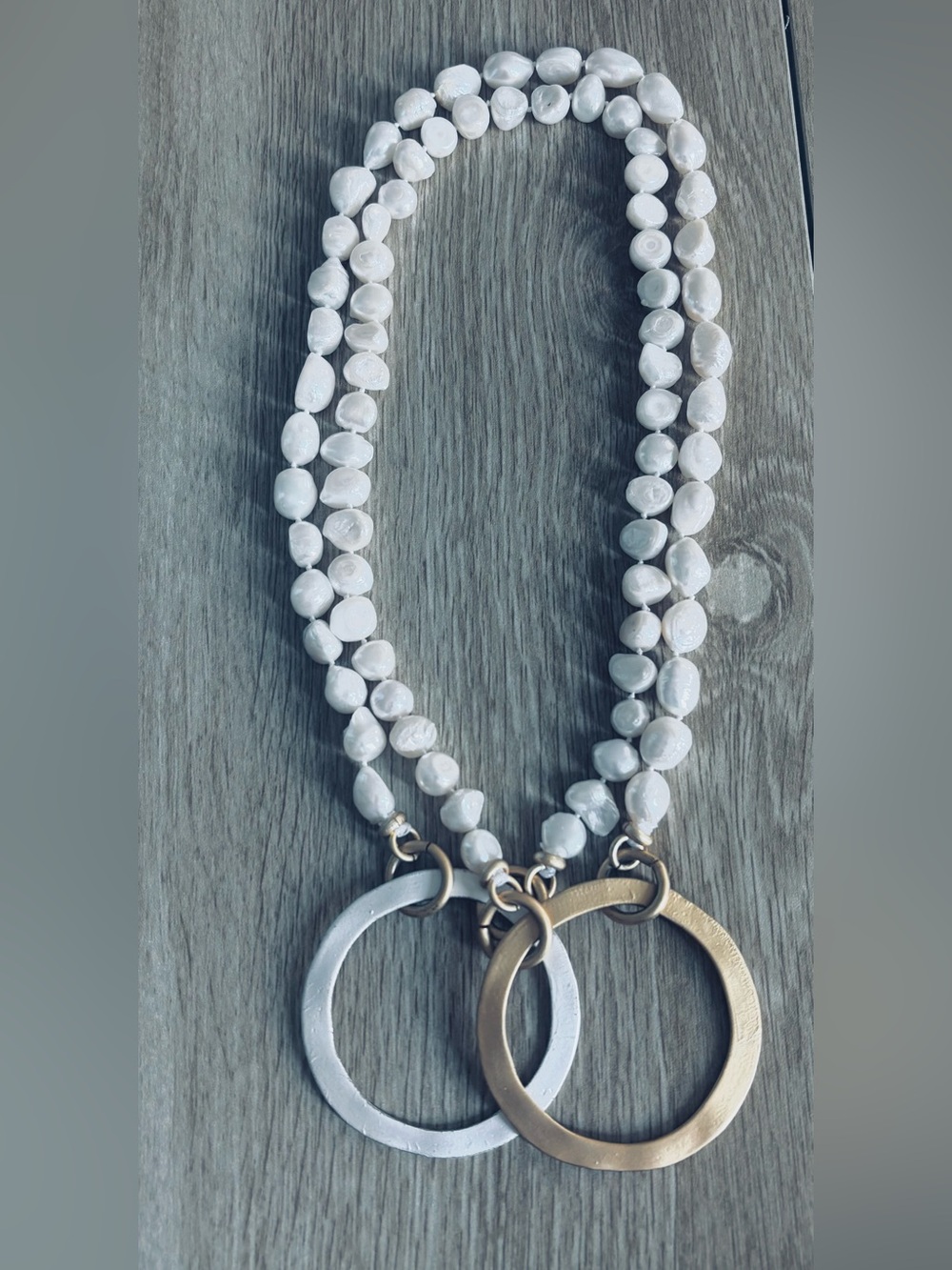 Ross Simons Double Strand Freshwater Pearls w/Sterling Silver and Gold Rings